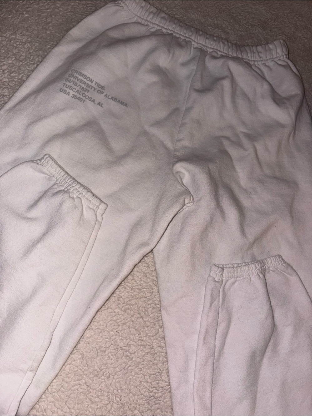 Crimson Tide University of Alabama White Sweatpants -  Elastic Waist Bottoms